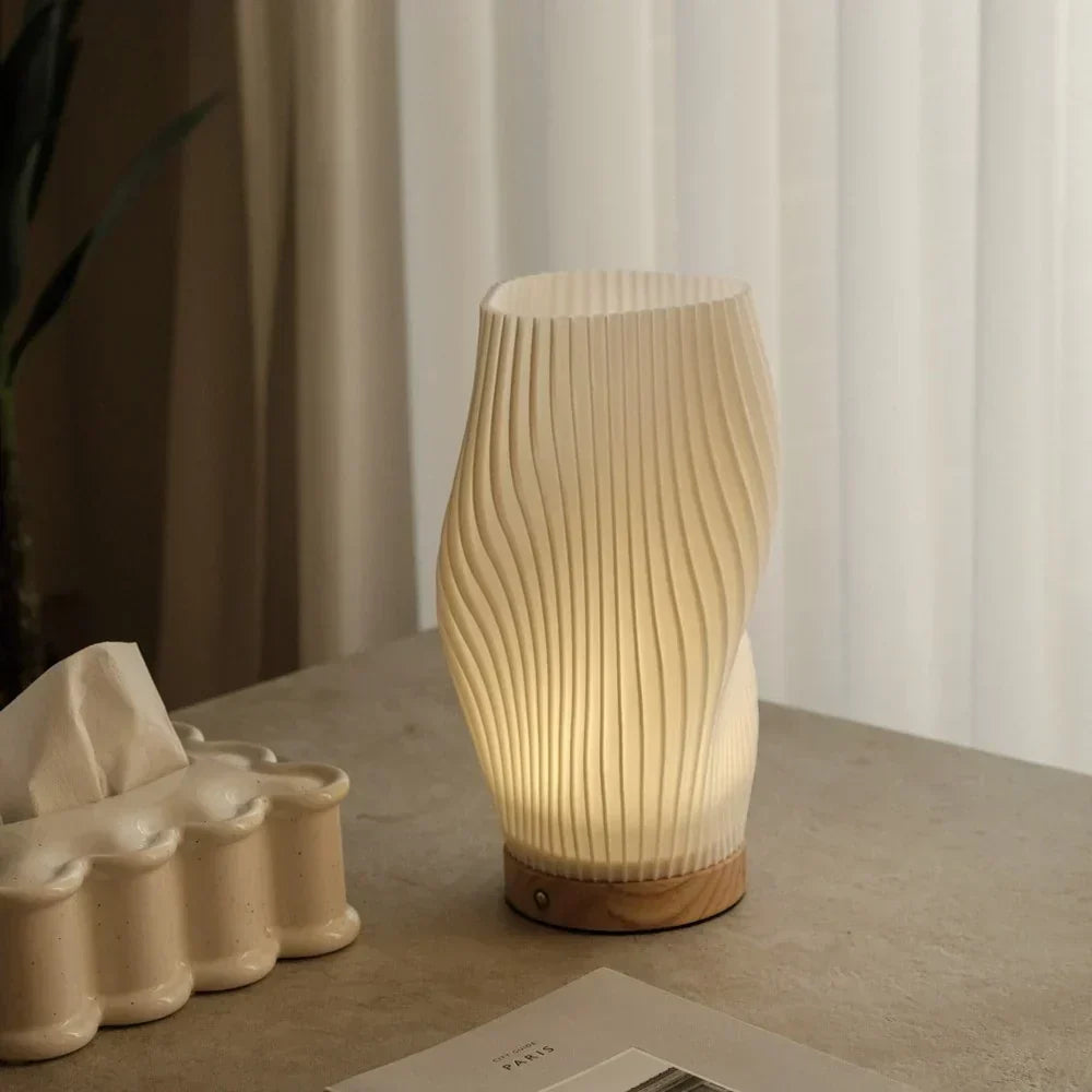 Modern White Plastic LED Table Lamp — Dimmable, Wave Design, 3 Brightness Settings