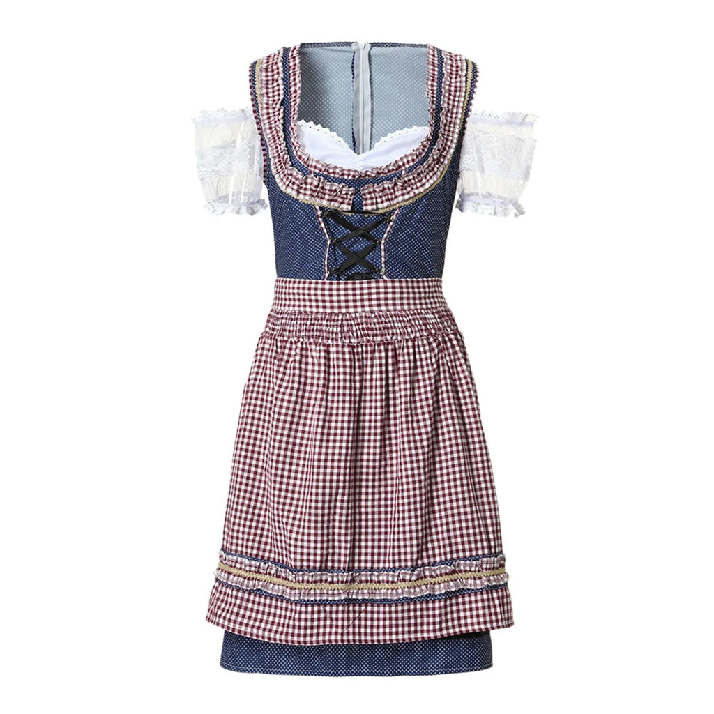 Almrausch bomuldsdirndl til kvinder — Traditionelt ternet mønster og forklæde