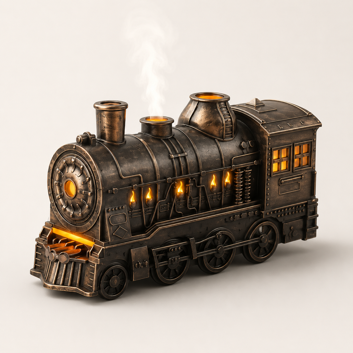 Humidificador de locomotora de vapor clásica — diseño de tren iluminado