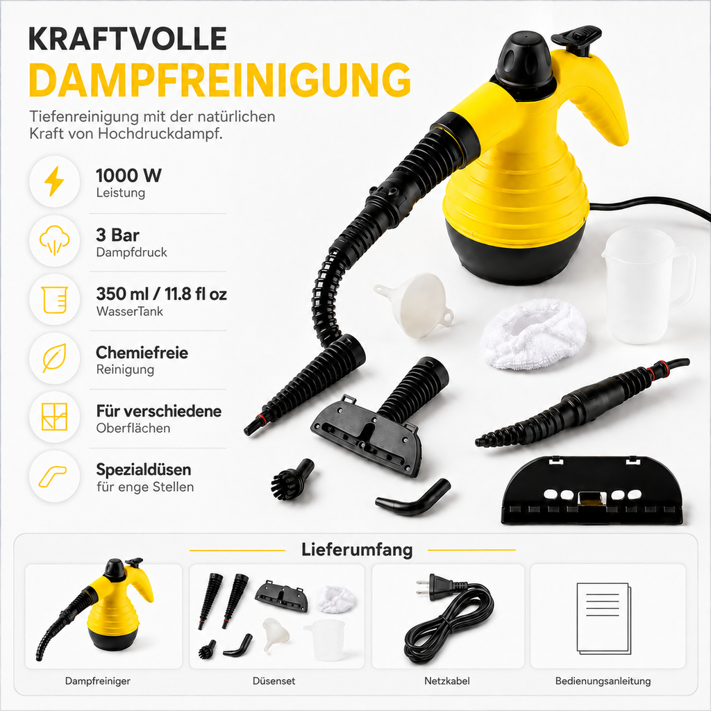 Steam Cleaner for Floors and Upholstery — Multiple Attachments