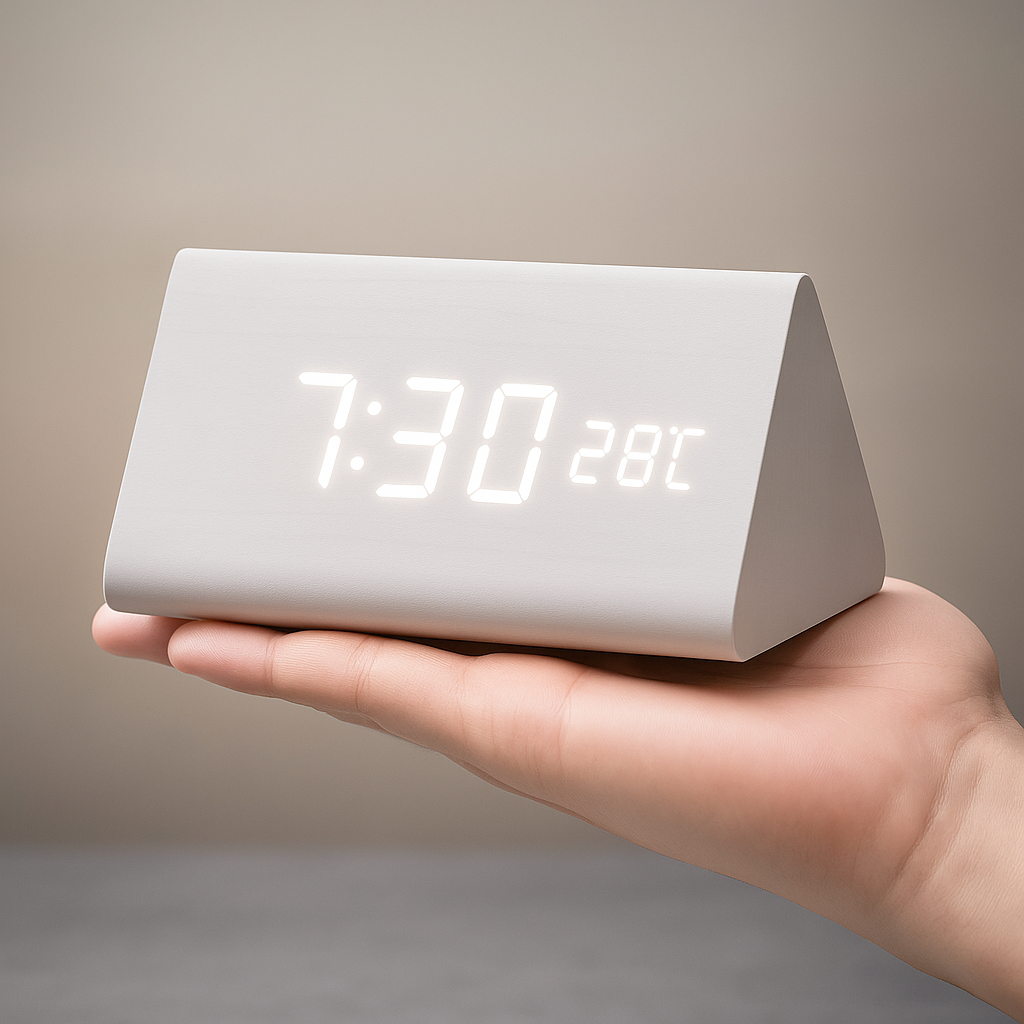 Ceas deșteptător digital LED modern din lemn