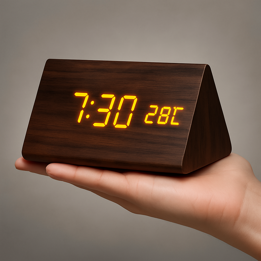 Ceas deșteptător digital LED modern din lemn