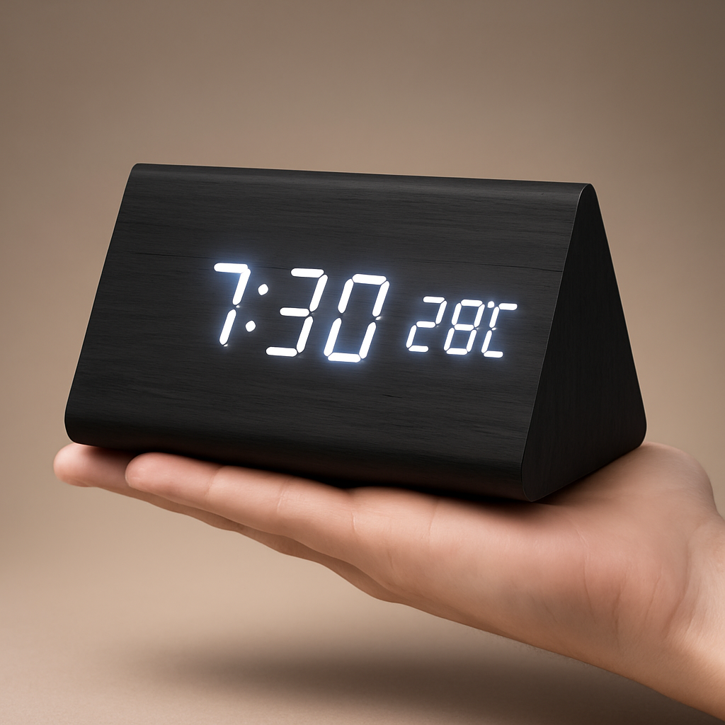 Ceas deșteptător digital LED modern din lemn
