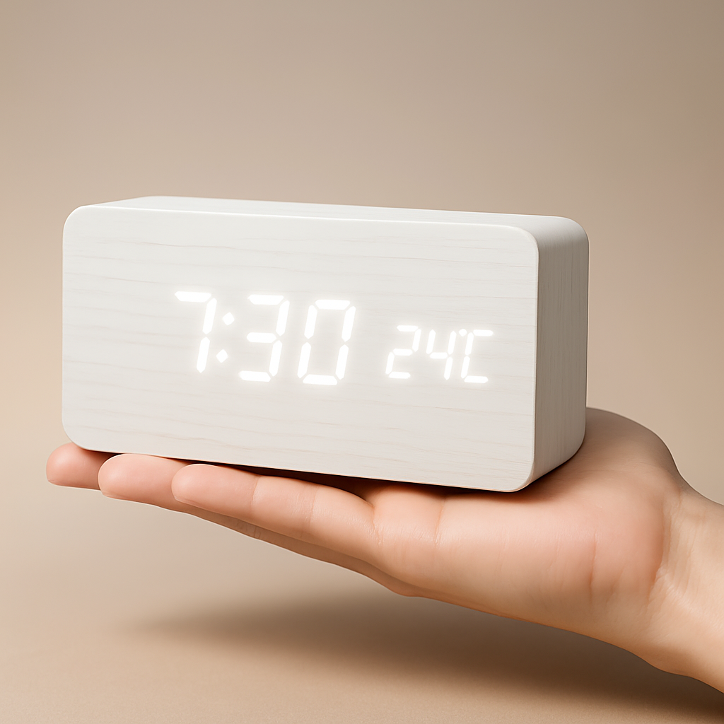 Ceas deșteptător digital LED modern din lemn