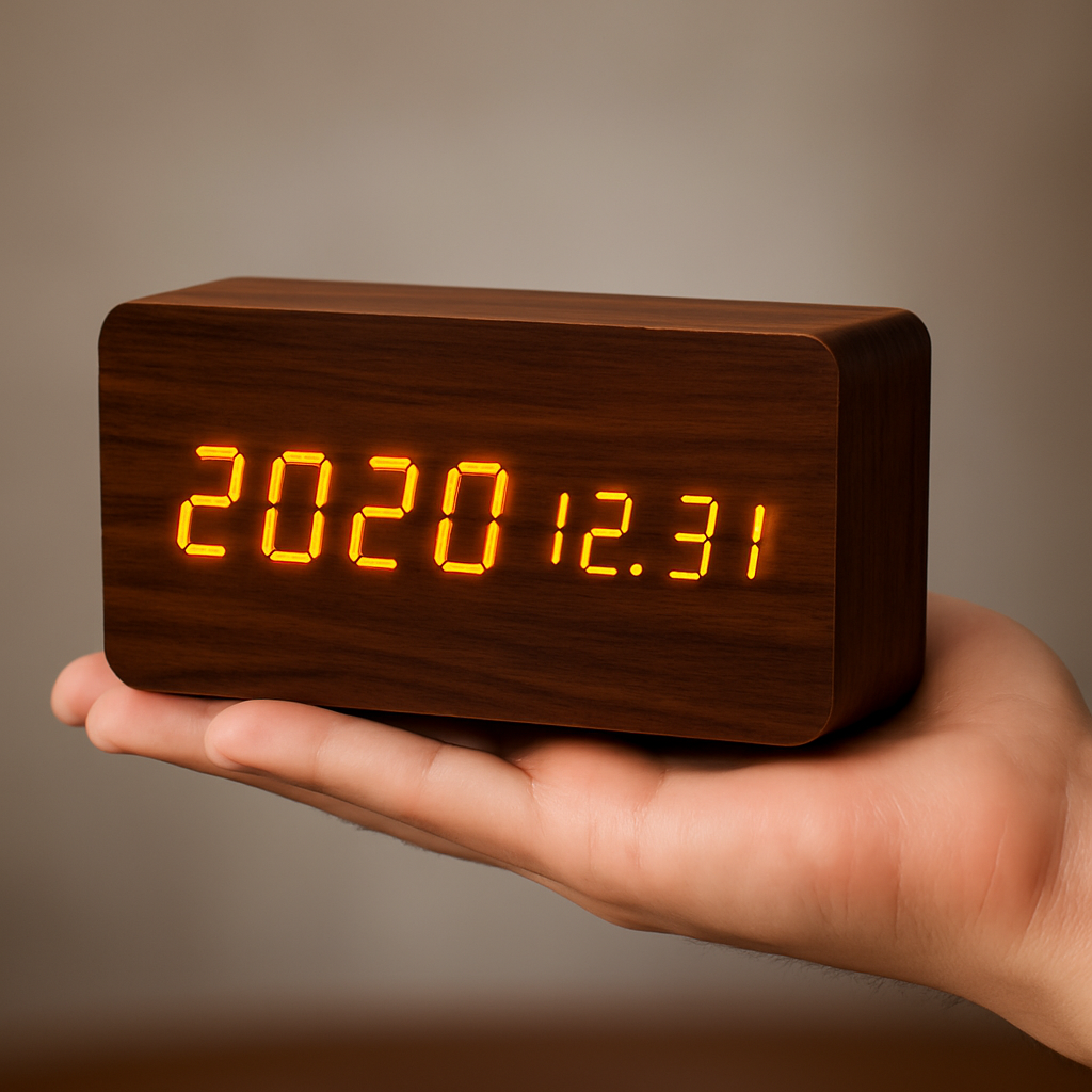 Ceas deșteptător digital LED modern din lemn