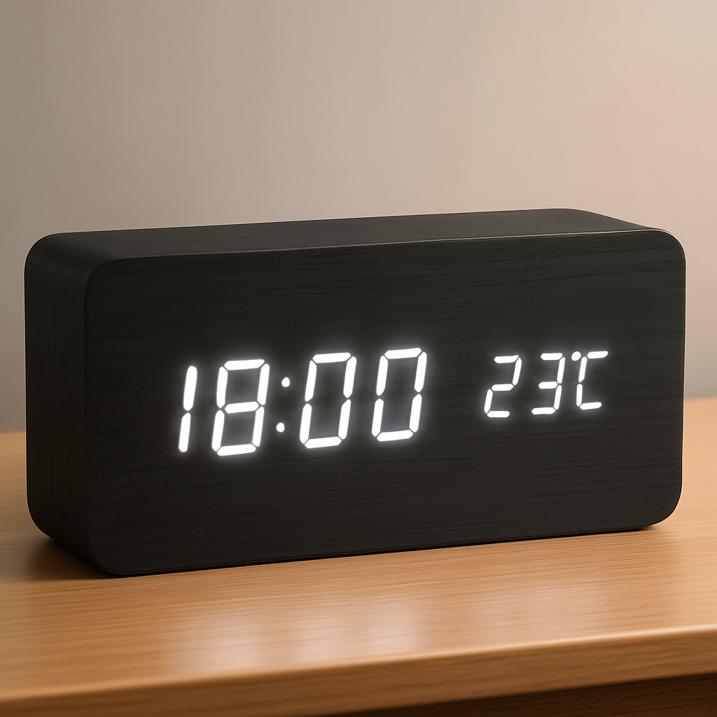 Ceas deșteptător digital LED modern din lemn
