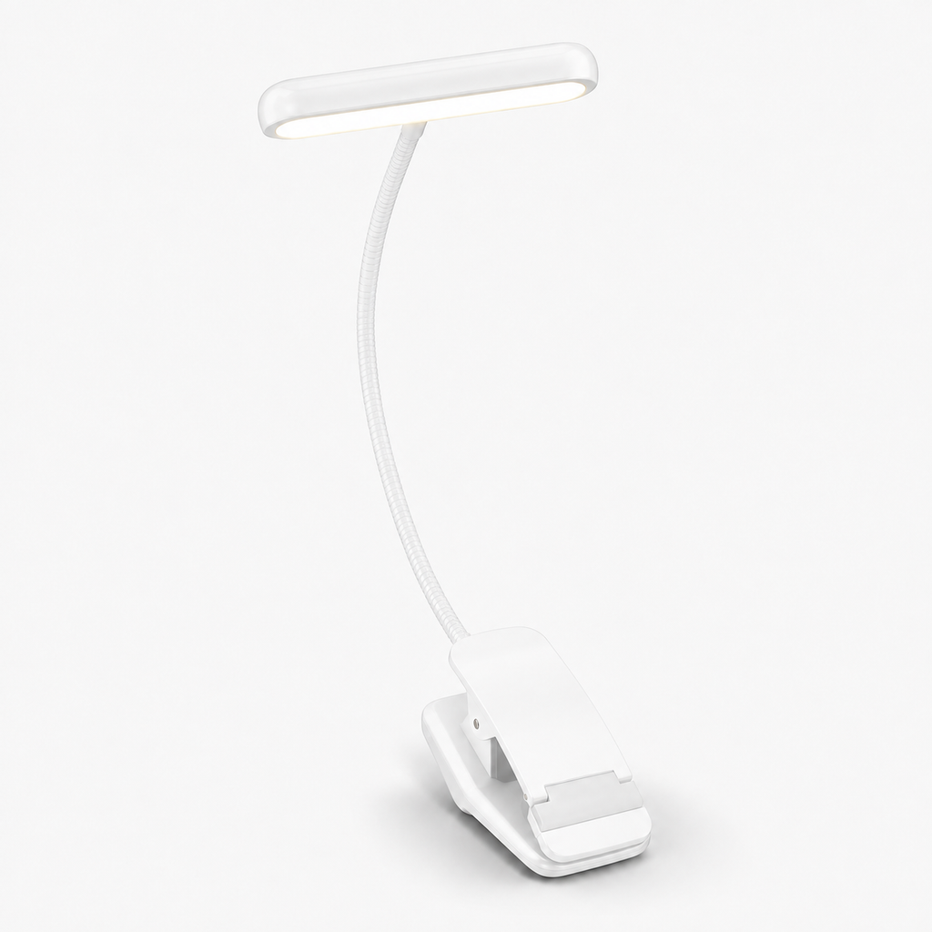 Lampe de lecture à pince à intensité réglable avec col de cygne flexible