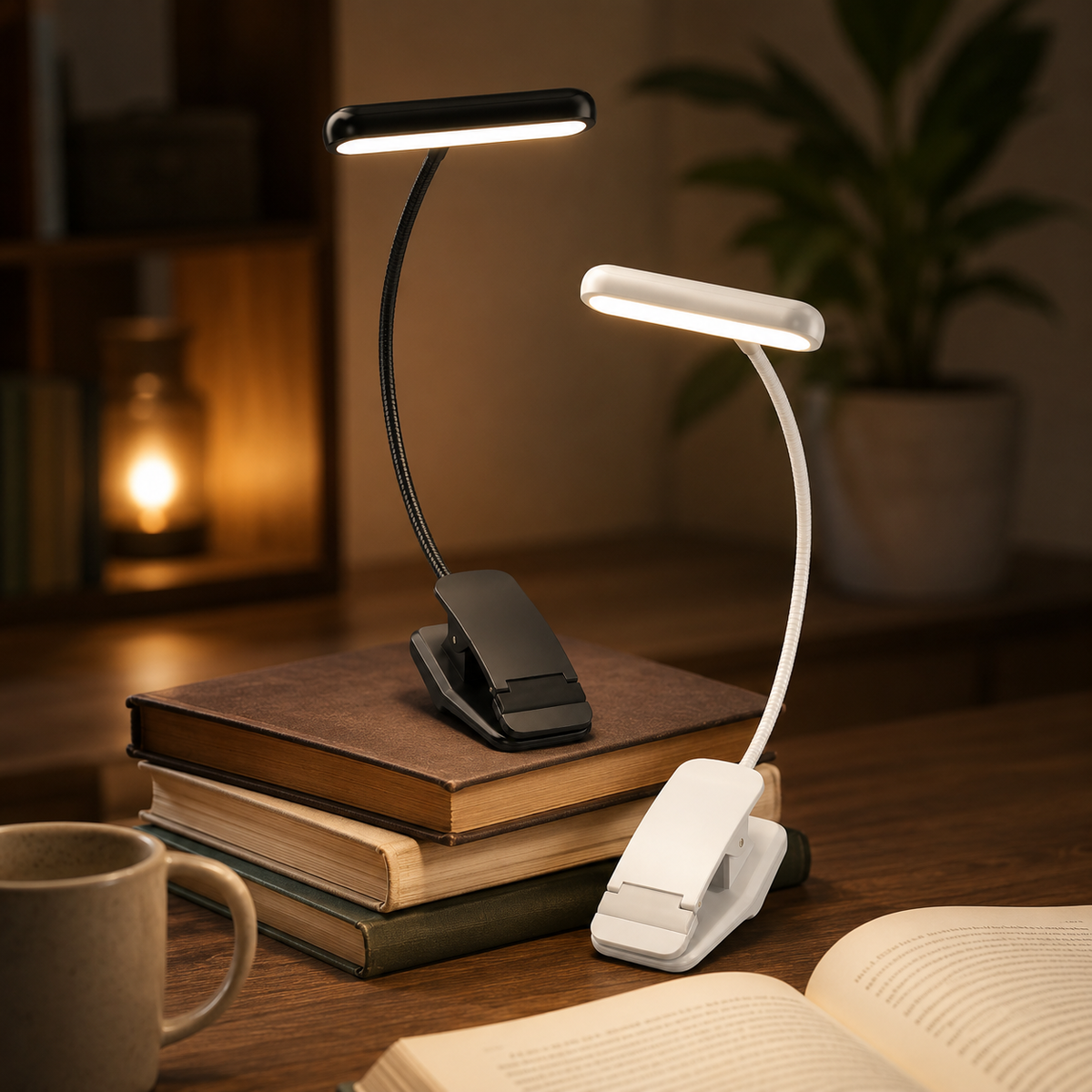 Lampe de lecture à pince à intensité réglable avec col de cygne flexible