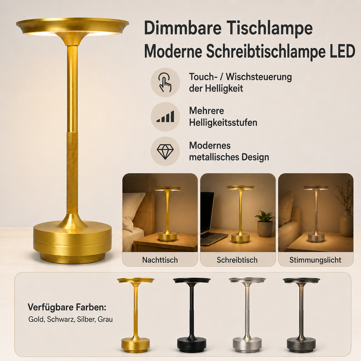 Dimmable Wireless LED Table Lamp — Modern Desk Light