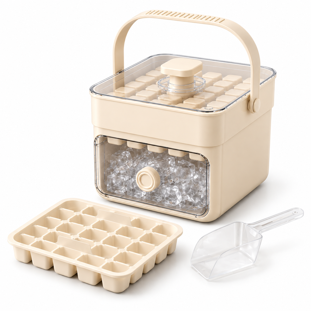 Hygienic Ice Cube Maker with Built-In Storage Compartment