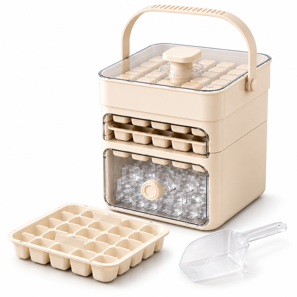 Hygienic Ice Cube Maker with Built-In Storage Compartment