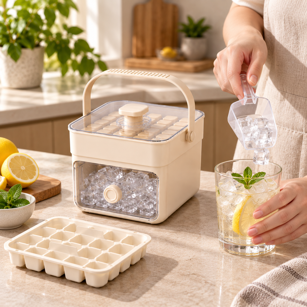 Hygienic Ice Cube Maker with Built-In Storage Compartment