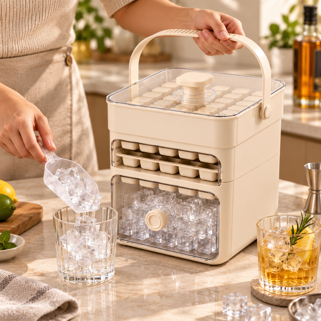 Hygienic Ice Cube Maker with Built-In Storage Compartment