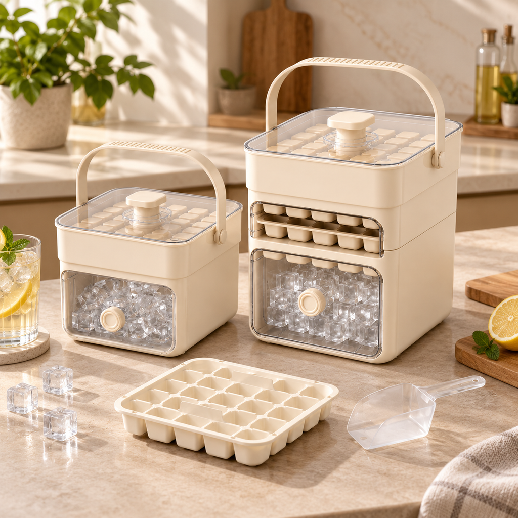 Hygienic Ice Cube Maker with Built-In Storage Compartment