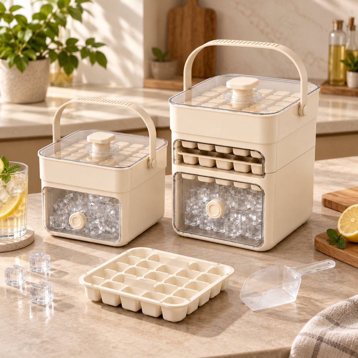 Hygienic Ice Cube Maker with Built-In Storage Compartment