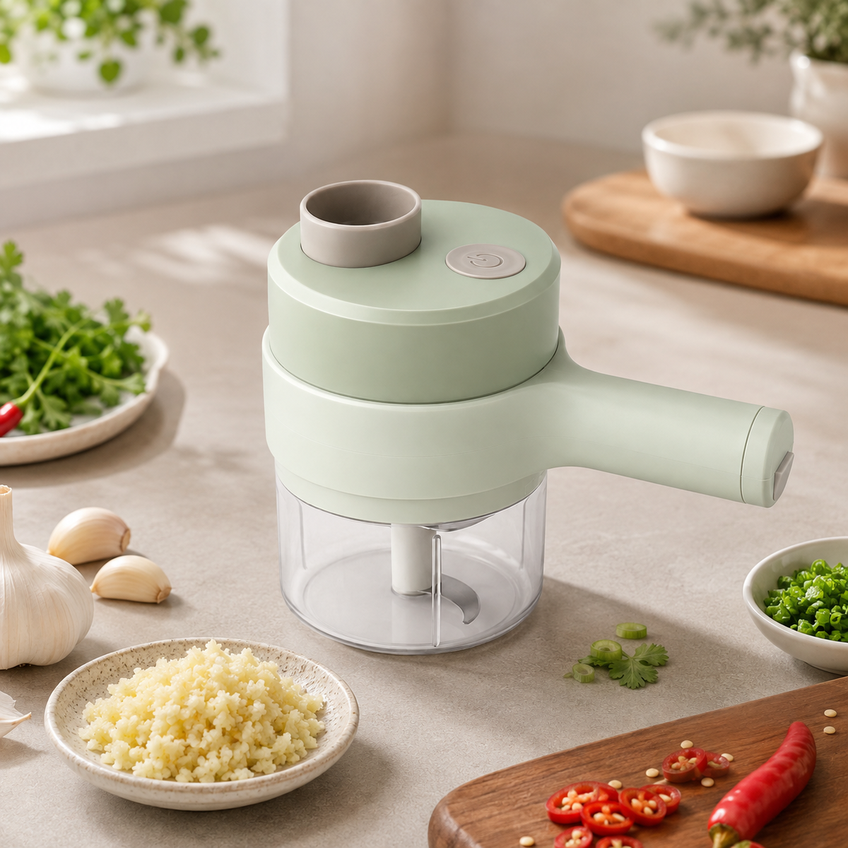 Tritatutto elettrico per verdure con contenitore — Controllo a un tocco