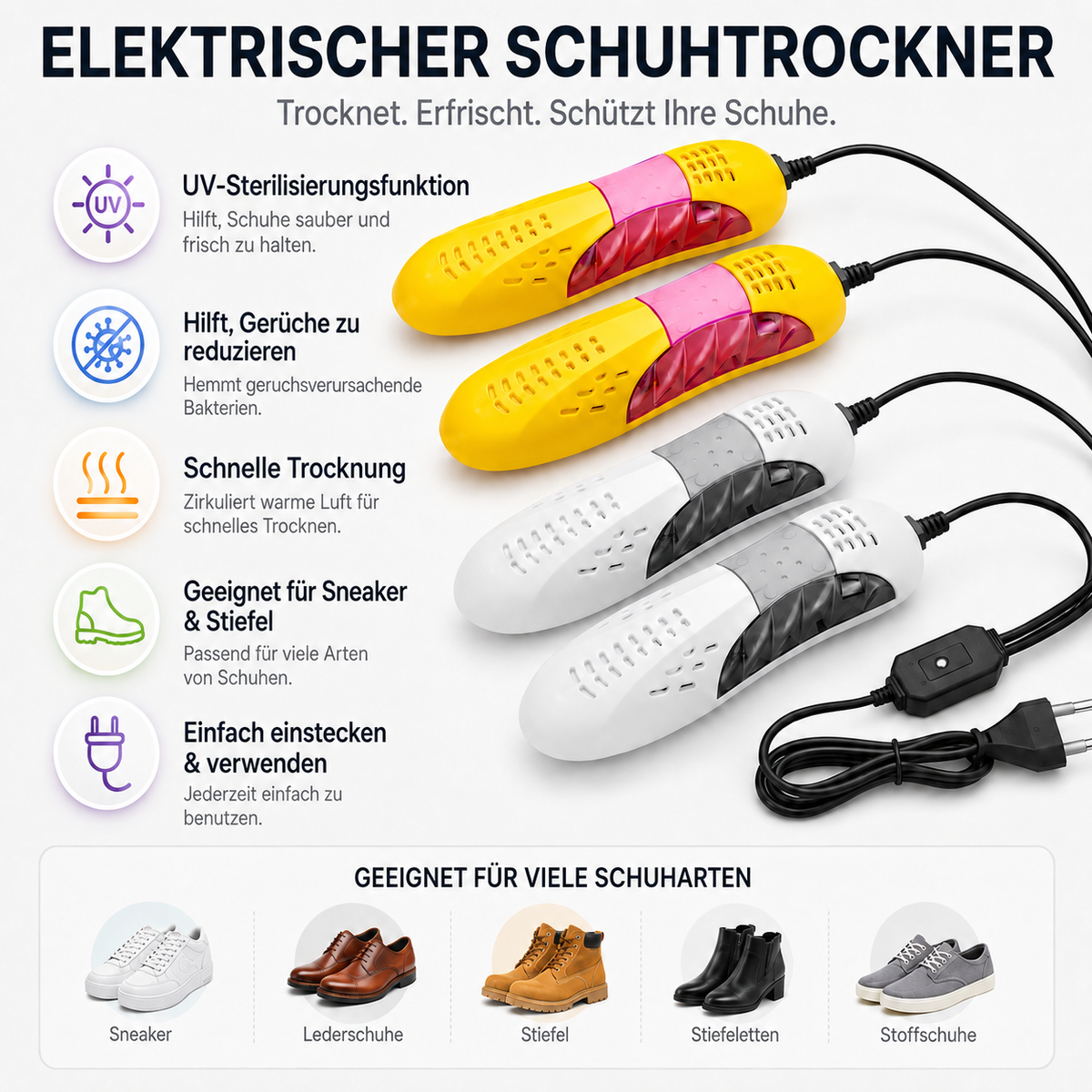 Elektrisk skotork - justerbar värme och UV-funktion