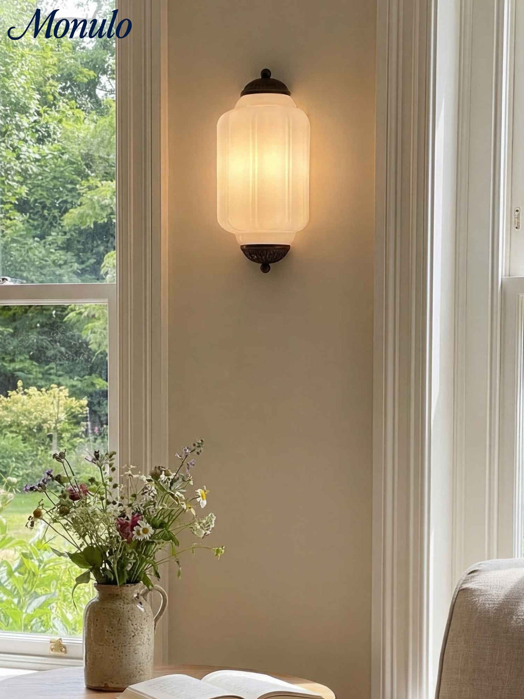 Vintage Milk Glass Flush Eloise Wall Sconce for Bedside Hallway | Esilora