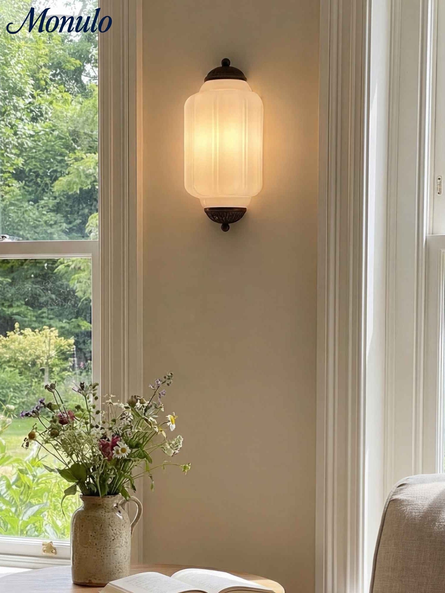 Vintage Milk Glass Flush Eloise Wall Sconce for Bedside Hallway | Esilora