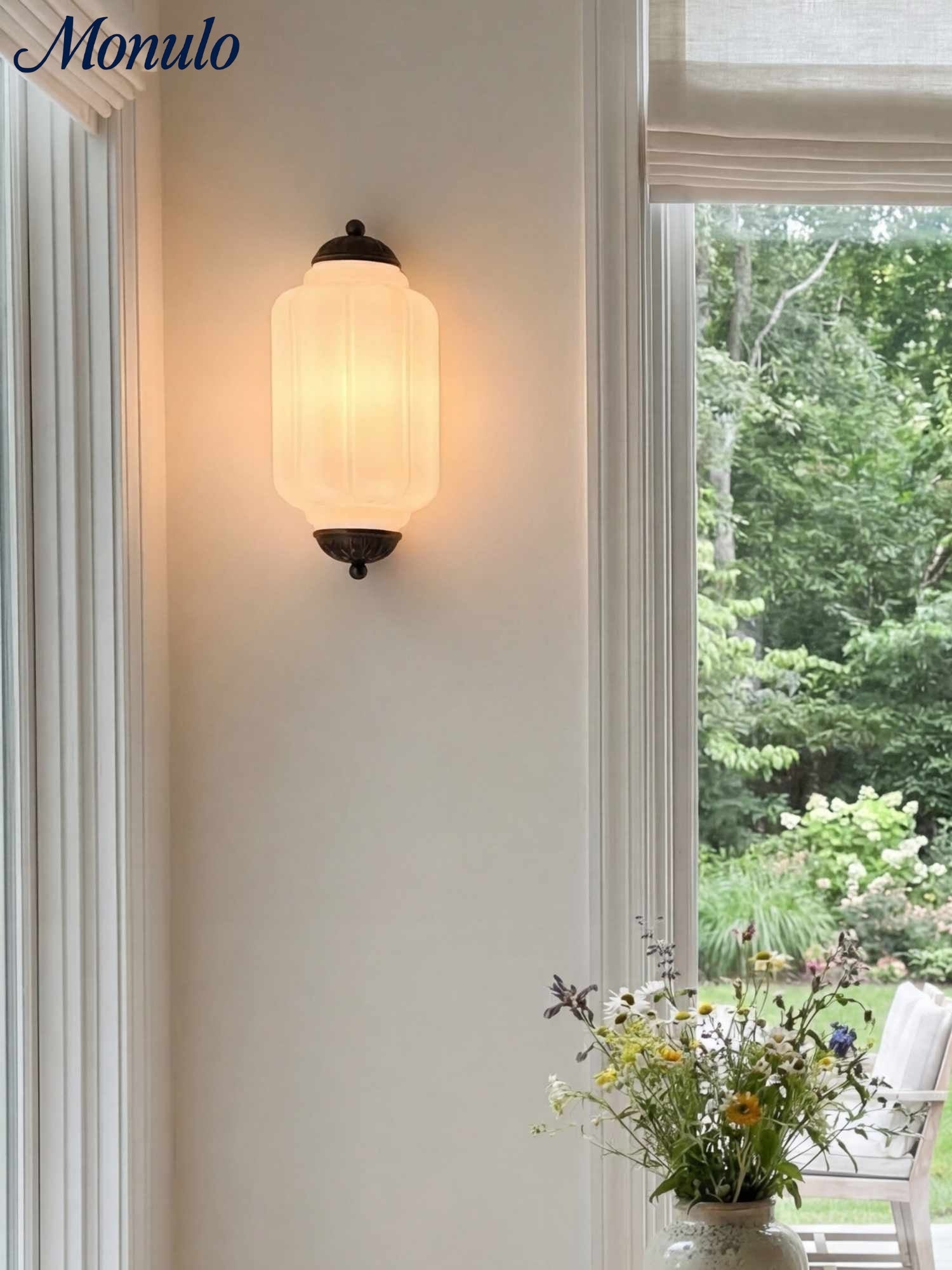 Vintage Milk Glass Flush Eloise Wall Sconce for Bedside Hallway | Esilora