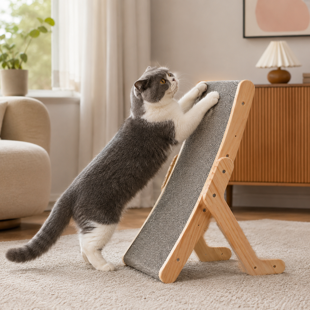 Ergonomische krabplank voor katten – Fitnessspeeltje met houten frame