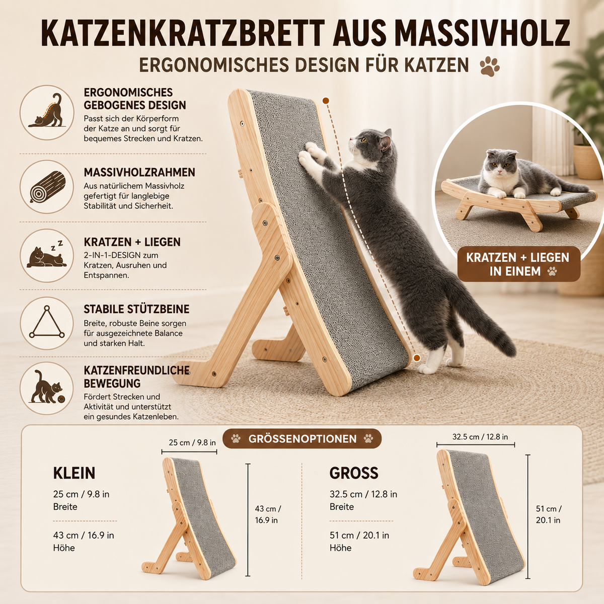 Ergonomische krabplank voor katten – Fitnessspeeltje met houten frame