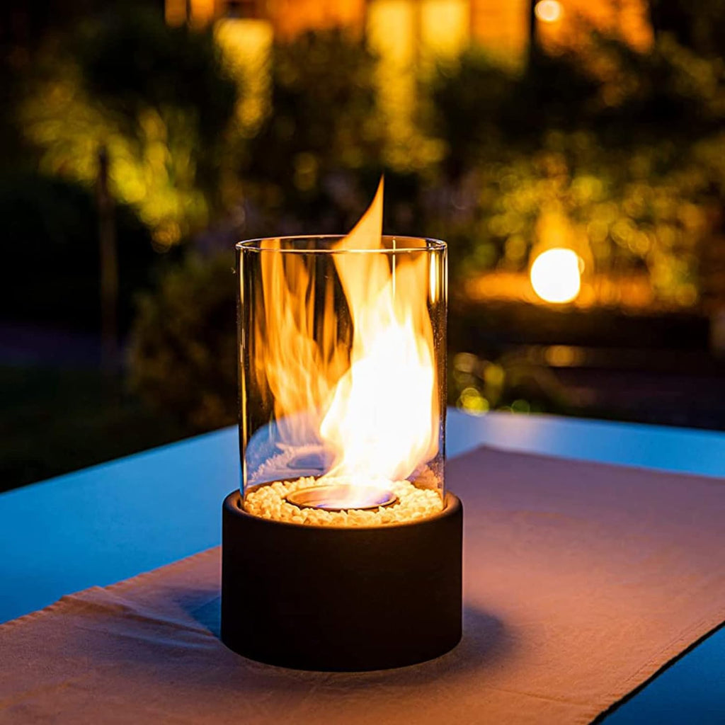 Moderne glazen metalen tafelvuurkorf - decoratieve brander