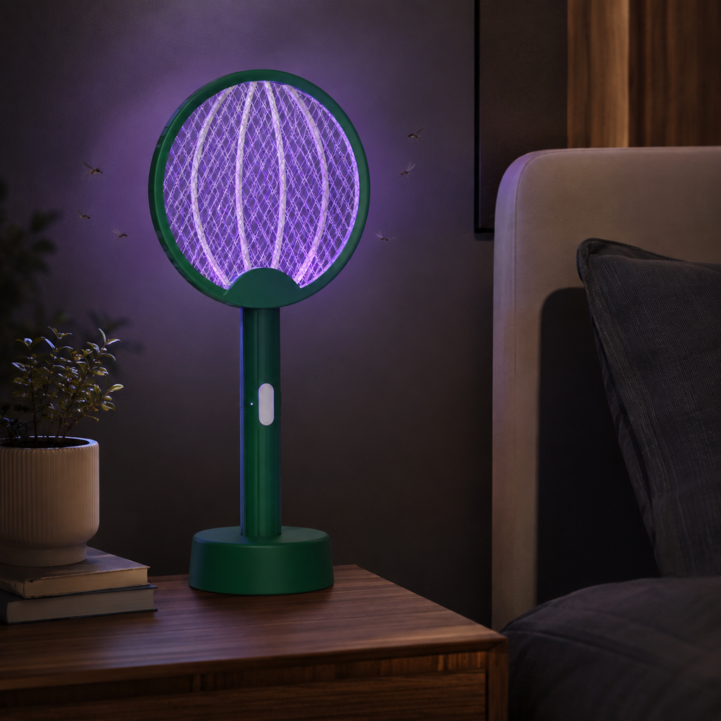 Raqueta eléctrica plegable para eliminar insectos — luz ultravioleta recargable por USB
