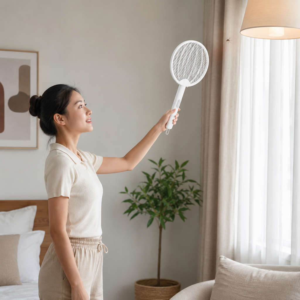 Raqueta eléctrica plegable para eliminar insectos — luz ultravioleta recargable por USB