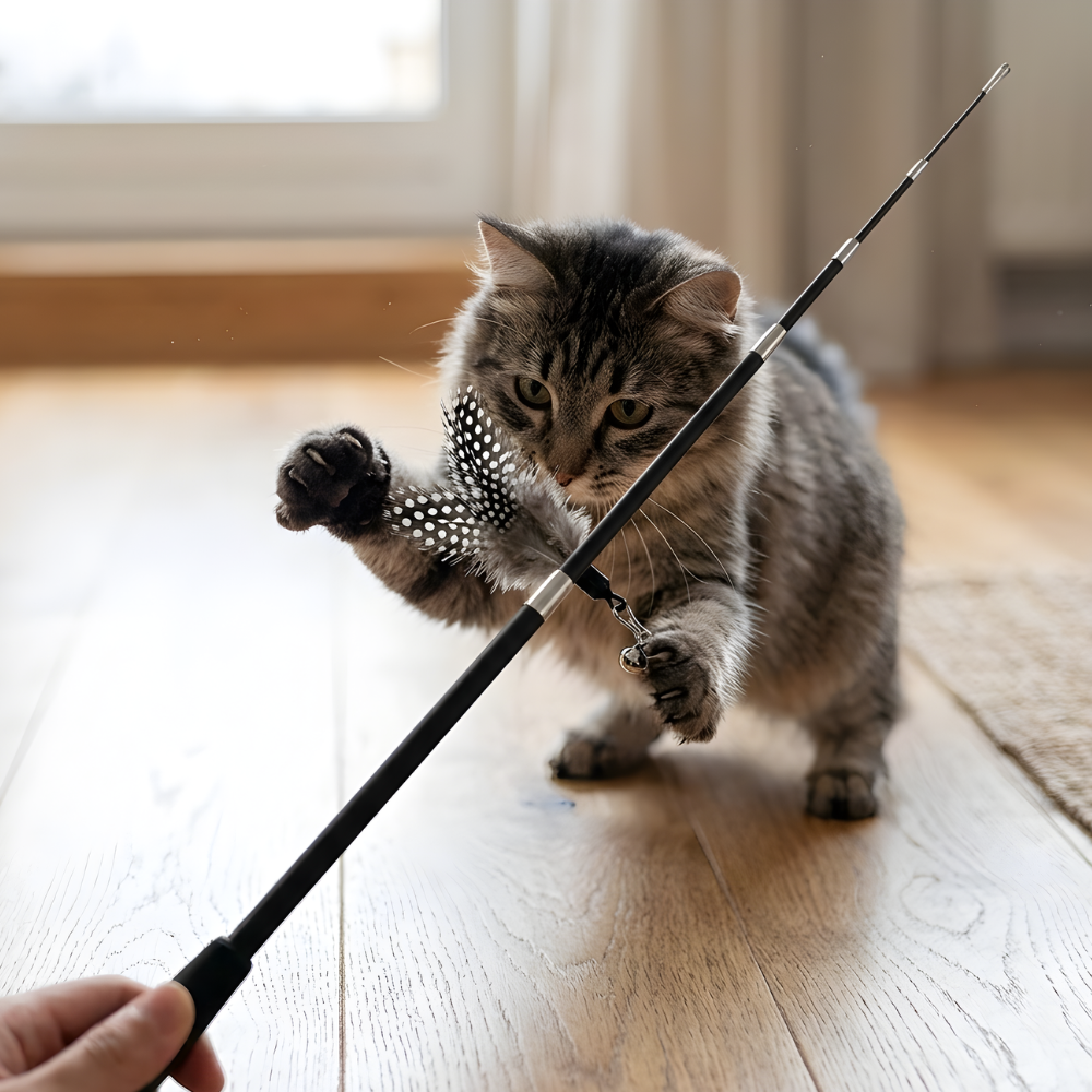 Bacchetta estensibile FeatherFlex con esca per gatti — lunghezza regolabile