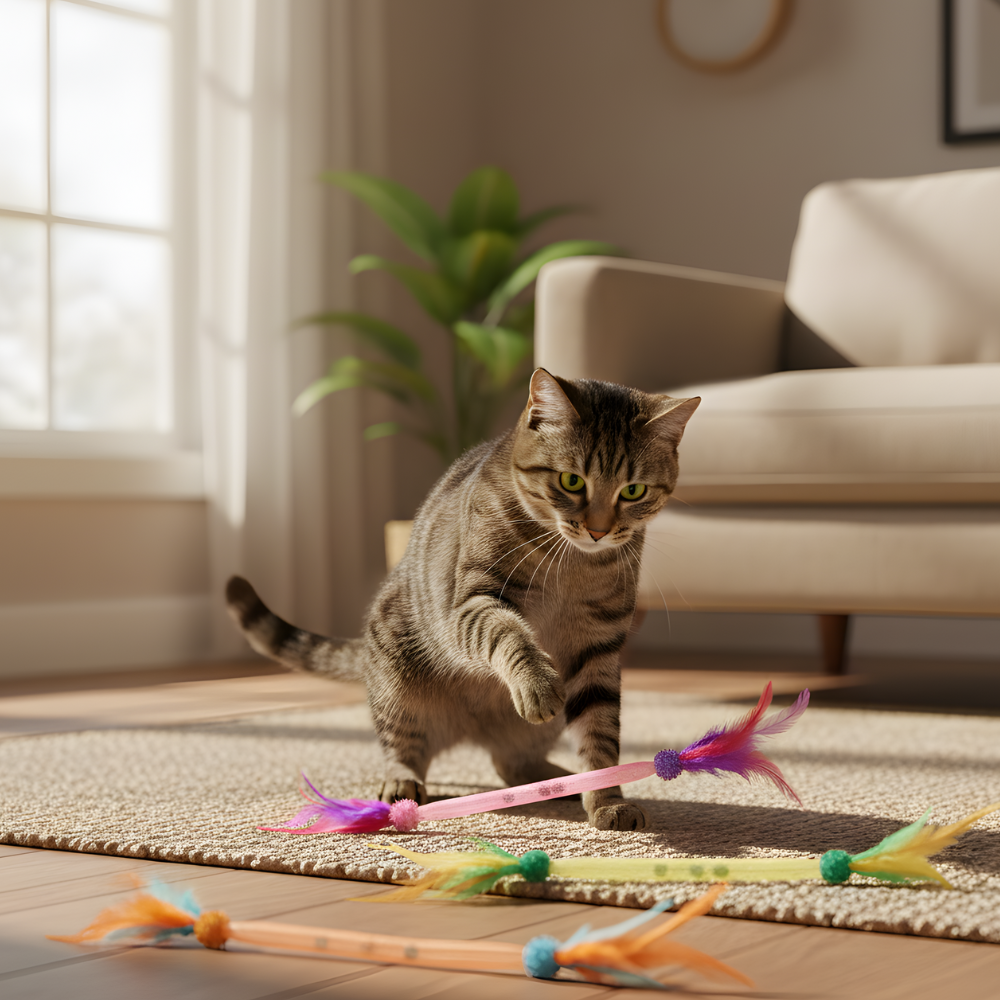 FeatherLoop Elastic Feather Cat Toy Set — Colorful, Stretchy