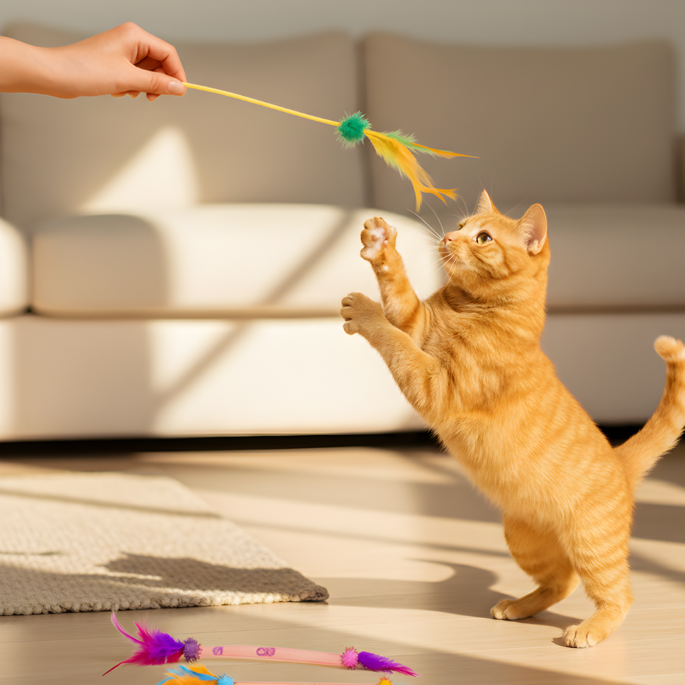 FeatherLoop Elastic Feather Cat Toy Set — Colorful, Stretchy