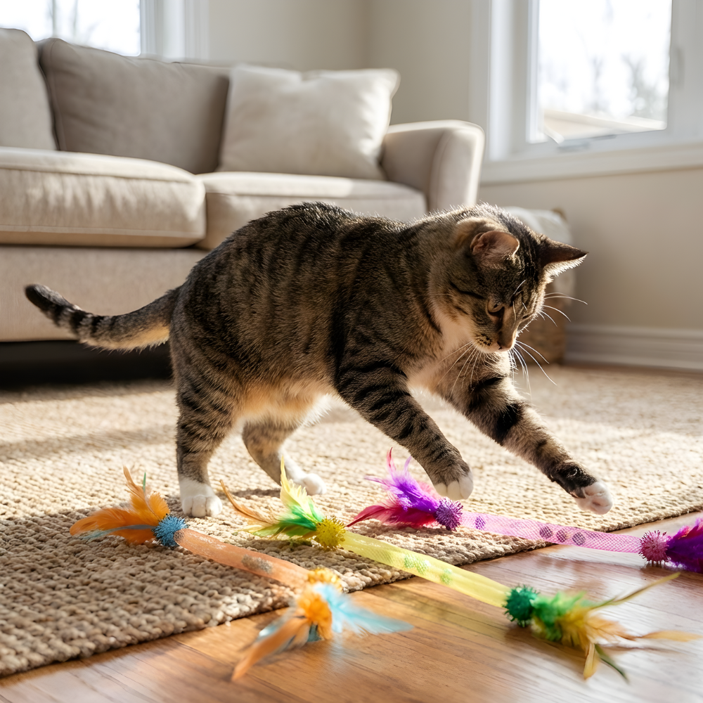 FeatherLoop Elastic Feather Cat Toy Set — Colorful, Stretchy