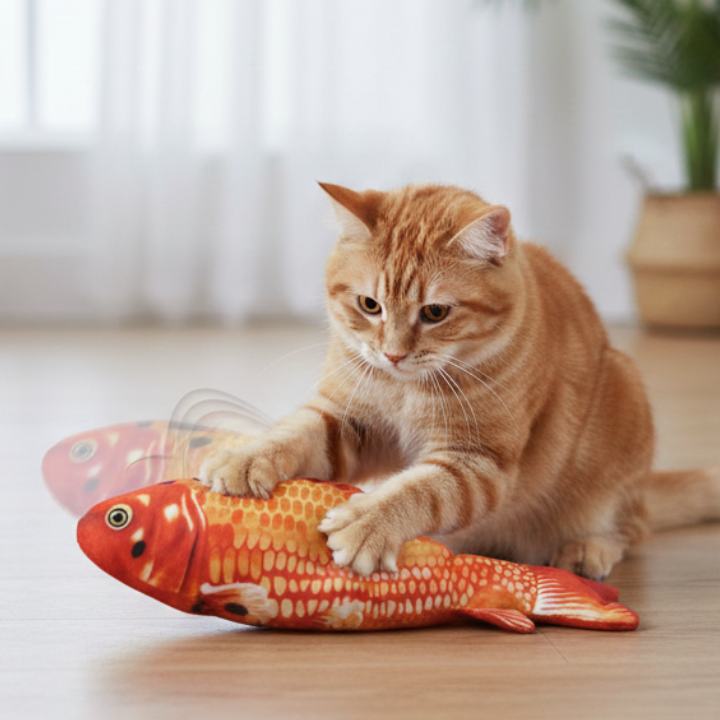 FinFlip Juguete de pez flexible para gatos — Movimiento de aleteo realista