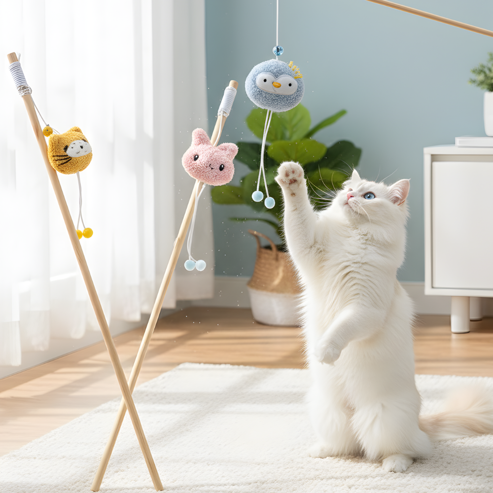 FlickTail インタラクティブ猫じゃらし - ぬいぐるみのじゃらし、鈴付き