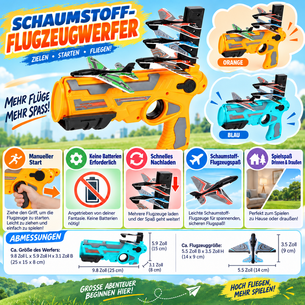 Flygplansleksak med skjutfunktion utan batteri för barn – säker flygglädje