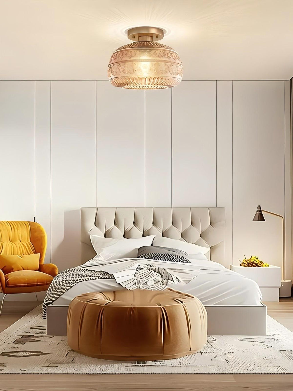 Vintage Glass Globe Ceiling Light - Textured Semi Flush for Any Room | Esilora