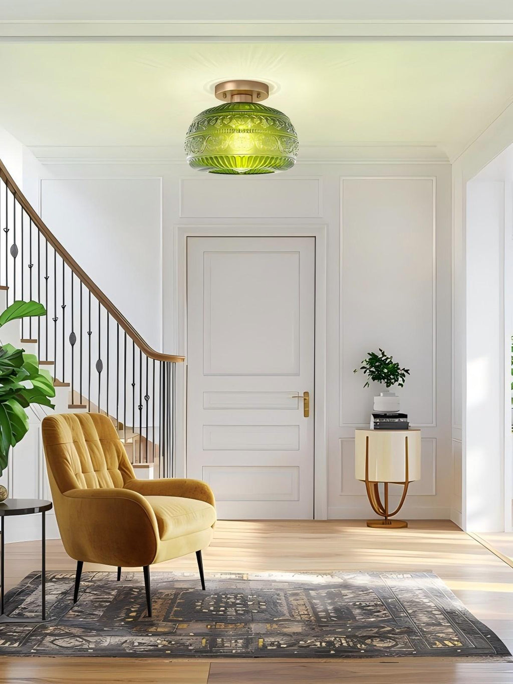 Vintage Glass Globe Ceiling Light - Textured Semi Flush for Any Room | Esilora