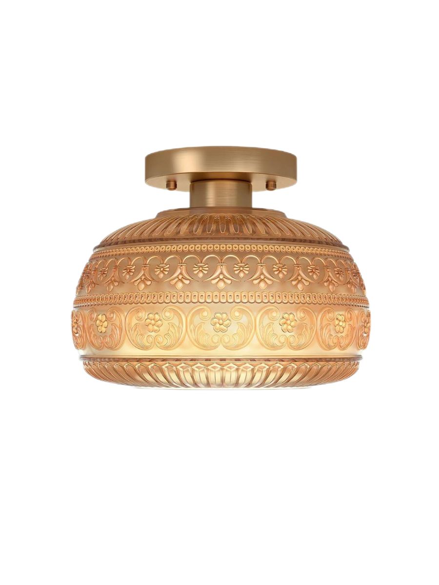 Vintage Glass Globe Ceiling Light - Textured Semi Flush for Any Room | Esilora