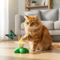 FlutterBloom 360°回転蝶々猫用おもちゃ - 追いかけ遊びを楽しめるインタラクティブ玩具