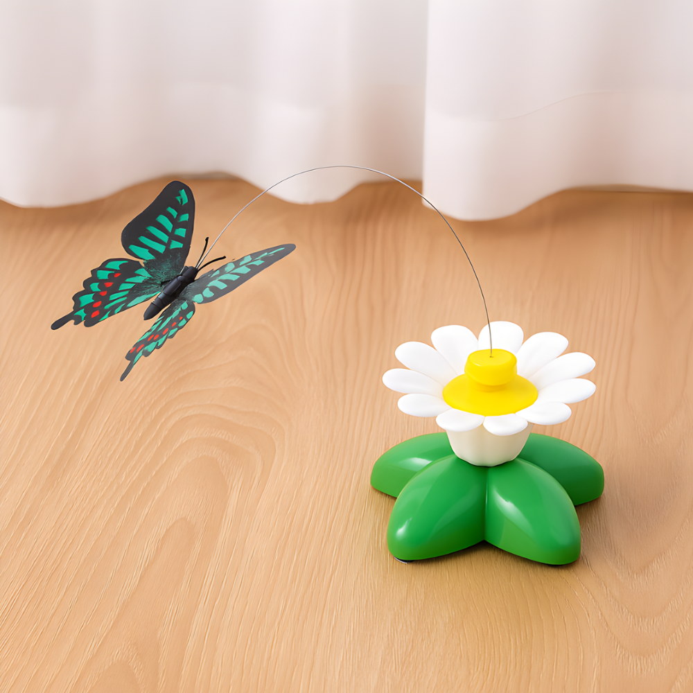 FlutterBloom 360°回転蝶々猫用おもちゃ - 追いかけ遊びを楽しめるインタラクティブ玩具