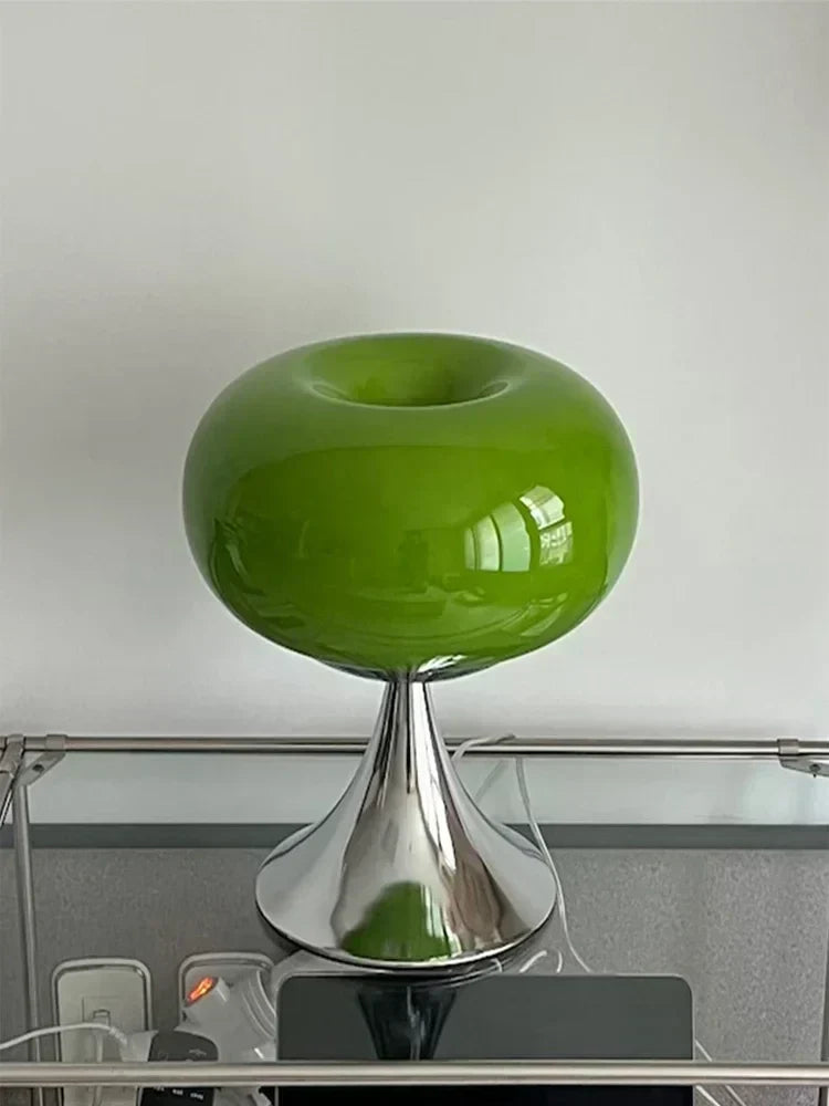 Glas-Tischlampe — Chromsockel, Retro-Design