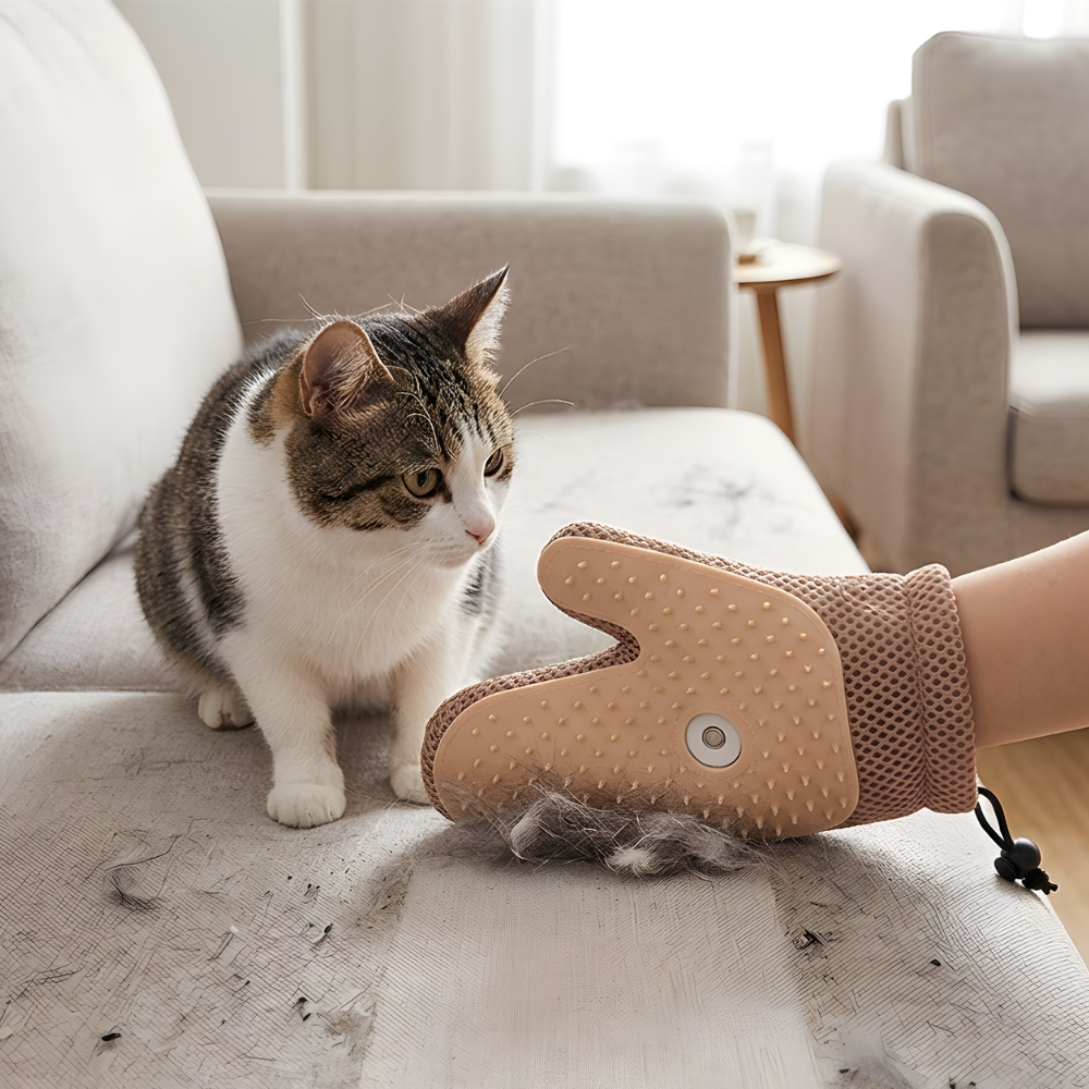 FurMist 両面猫用グルーミンググローブ - 抜け毛取り、糸くず取り