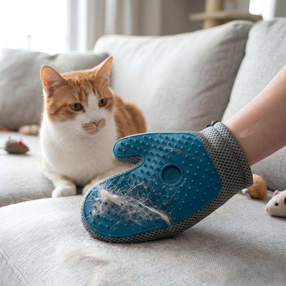 FurMist 両面猫用グルーミンググローブ - 抜け毛取り、糸くず取り