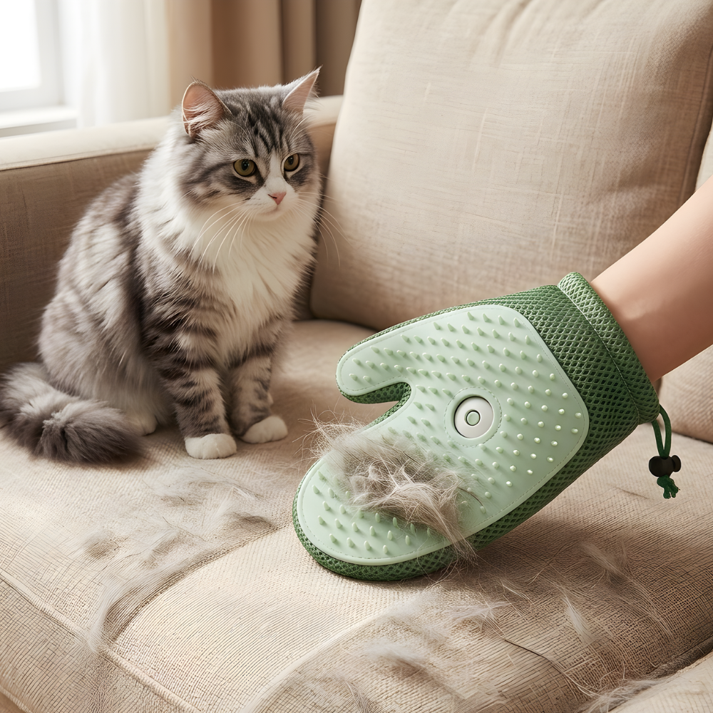 FurMist 両面猫用グルーミンググローブ - 抜け毛取り、糸くず取り