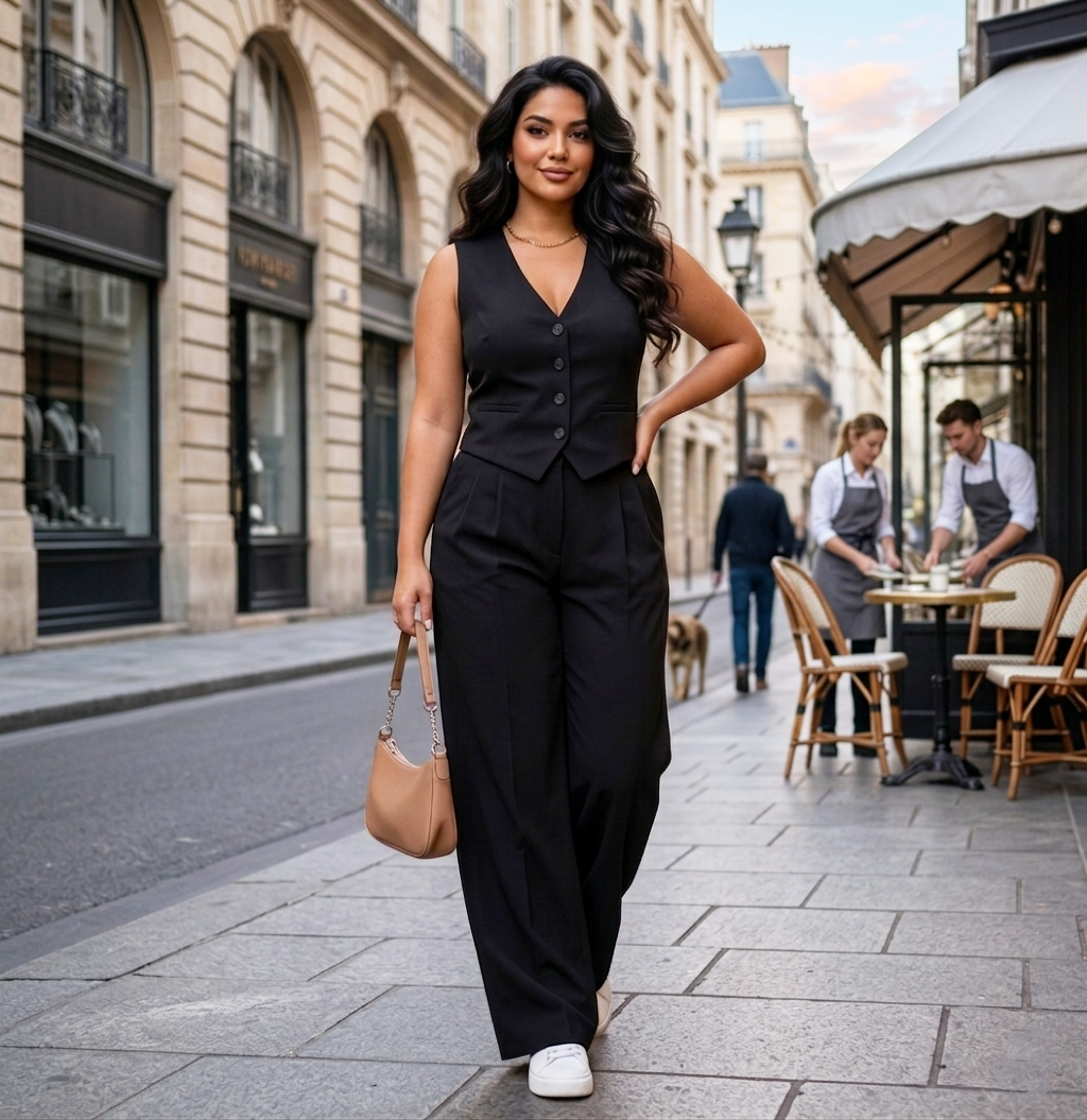 Ensemble Tailleur 2 Pièces Gilet Cintrée et Pantalon Large