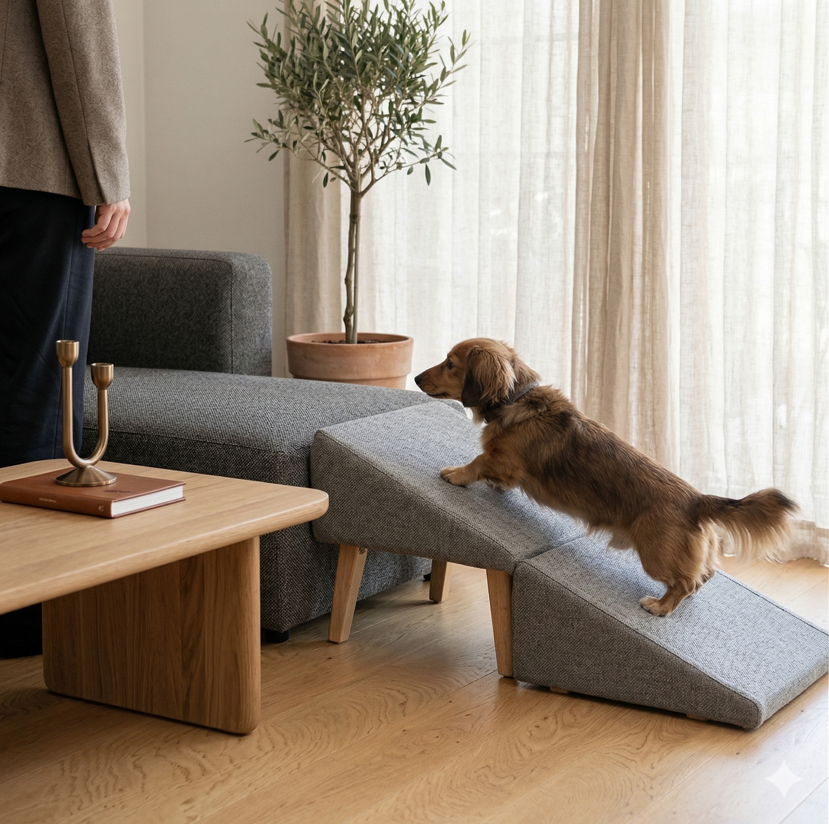 2-in-1 Split Ottoman Dog Ramp for Couch, Bed, Car & Cats