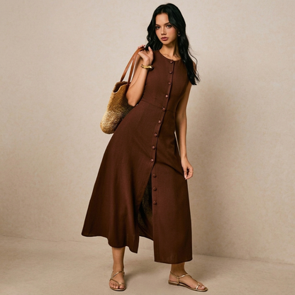 Robe Midi Boutonnée en Lin Épuré – L'Élégance Estivale Signée Magazelle