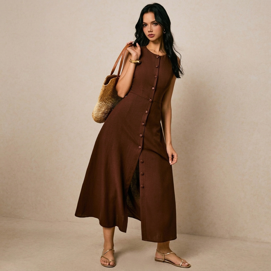 Robe Midi Boutonnée en Lin Épuré – L'Élégance Estivale Signée Magazelle