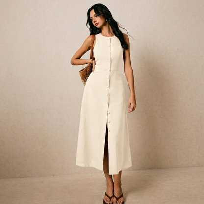 Robe Midi Boutonnée en Lin Épuré – L'Élégance Estivale Signée Magazelle
